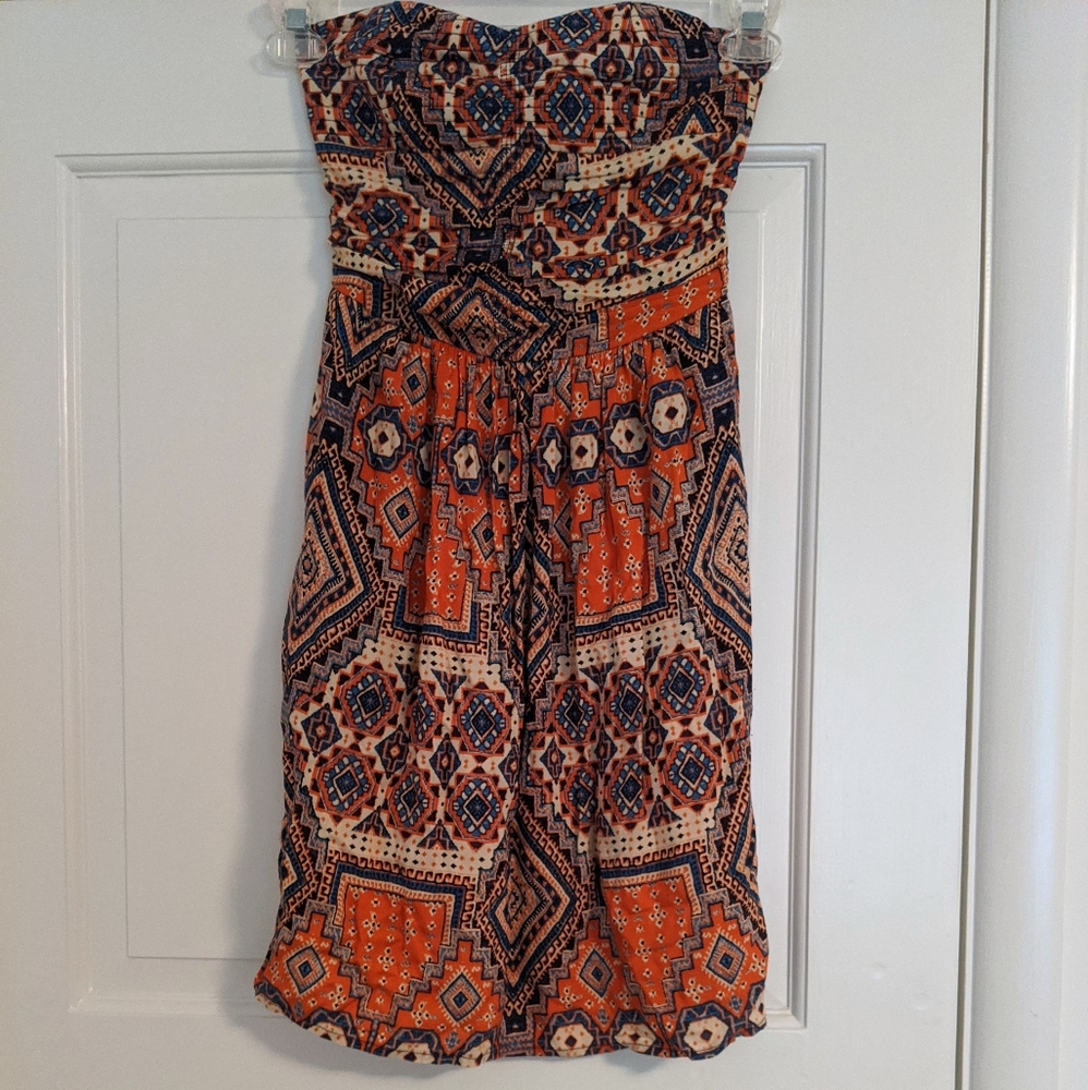 2/20 Xhilaration Strapless Orange Print Mini Dress